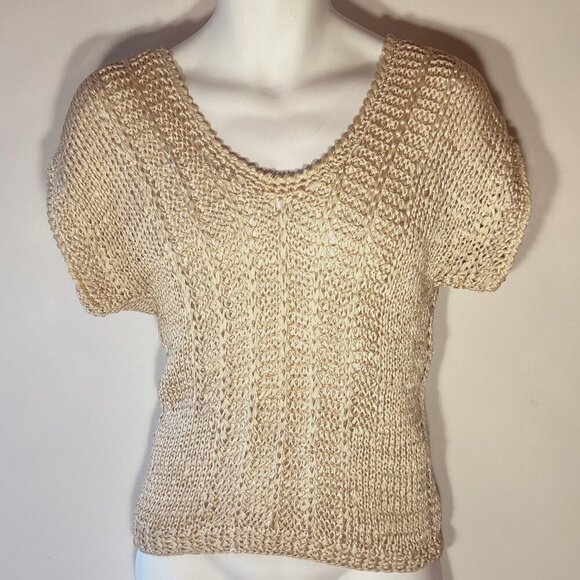 Wheat Color Crochet Open Weave top Minimalist Quiet Luxury Boho Capsule Wardrobe - Picture 1 of 5